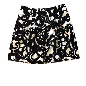J. Crew Black and Ivory Scroll A-Line Skirt with Pockets